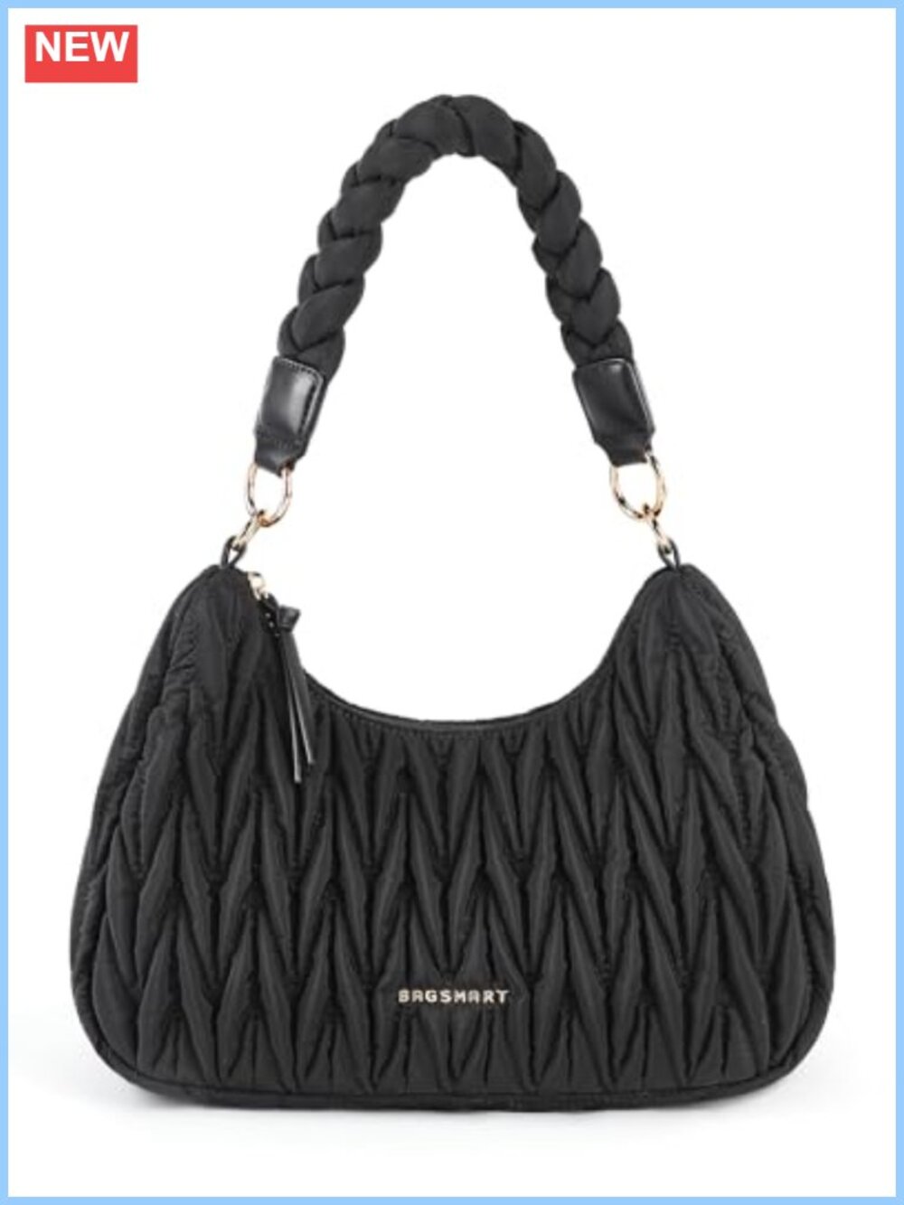 Quilted Puffer Crossbody Hobo Shoulder Bag with Woven Handle
